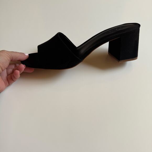 J. Crew Black Suede Slides Block Heels BH858 Size 9 EUC Open Toe Preppy Slip On - Picture 9 of 10